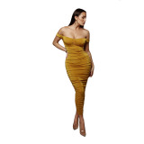 Pleated dress sexy one-neck off-shoulder dress MY9351