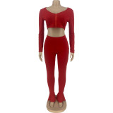Two-piece sexy open waist big V-neck sports suit DN8557