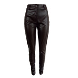 womens temperament commuter simple personality slim fashion leather pants LS6403