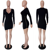 Sexy Hot Sale Deep V Neck Irregular Hip Dress LS6175