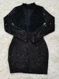 Autumn and winter warm thick velvet stitching sequin dress women CM802