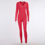 V-neck buttoned long-sleeved jumpsuit with embroidery long trousers female design sense niche top SMT21428P