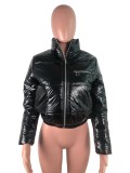 Glossy PU stand-collar down jacket cotton jacket bread jacket QZ4559