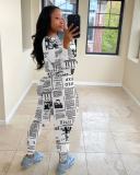 One-neck printed newspaper suit F8312