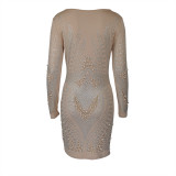 Milk silk tight-fitting long-sleeved beaded hot diamond party dress ME2948