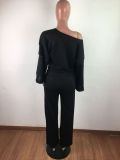 Solid color burnt flower hole strapless loose long sleeve casual suit JLX6150