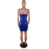 Sexy V-neck Sling Zipper Dress Nightclub Dress Wrapped Chest Leather Skirt JLX2002