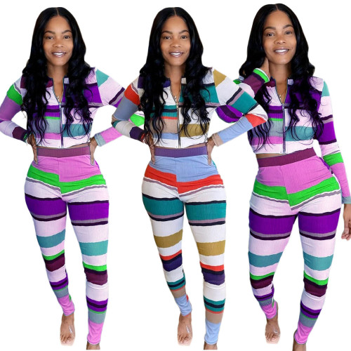Personalized printing pit strip leisure sports suit two-piece suit TK6138