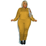 Fat woman plus size Womens net yarn flocking striped tight two-piece suit OSS20982