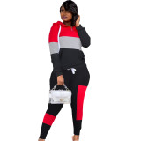 Contrasting color stitching hooded casual sports suit two-piece suit LM8209