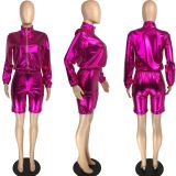 Autumn and winter PU leather elastic leisure sports two-piece suit LM8208