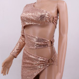 Womens sequin nightclub sexy style two-piece dress CCY8813