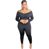 Solid color one-shoulder tight-fitting sexy jumpsuit plus size Womens jumpsuit OSS20959