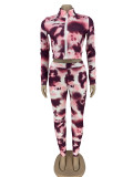Two-piece tie-dye printing casual zipper set LY609