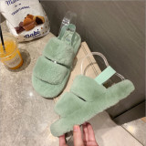 Colorful heel strap soft plush thick-soled home fur slippers women HWJ321