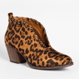 British style casual leopard print pointed high heels thick heel large size single shoes women HWJ320