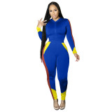 Fashion tight-fitting stitching two-piece suit stitching casual sports suit hooded suit FSL123