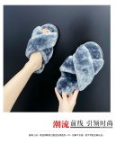 Home Fur Slippers Womens Large Size Flat Cross Strap Plush Slippers Womens Shoes Large Size 43 HWJ309