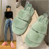 Colorful heel strap soft plush thick-soled home fur slippers women HWJ321
