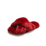 Home Fur Slippers Womens Large Size Flat Cross Strap Plush Slippers Womens Shoes Large Size 43 HWJ309