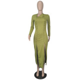 Plus size Womens cardigan Womens long skirt pit strip long sleeve dress YY5223