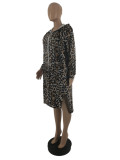 Ladies camouflage leopard print hooded drawstring long trench coat SQ921