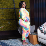 Tie-dye printing contrast color knitted fashion casual two-piece suit plus size Womens suit OSS20971
