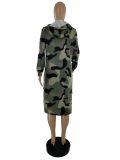 Ladies camouflage leopard print hooded drawstring long trench coat SQ921