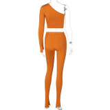 Autumn and winter new fashion one-shoulder cropped top slim slimming casual pants suit S0B3714A