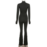 Fashion stand-up collar zipper pleated sports jumpsuit K20Q09711