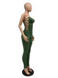 Low-cut sexy bandage pleated solid color jumpsuit WMZ2604