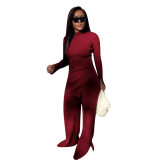 Elements large size thread slit wide leg casual two-piece Womens suit HH8954