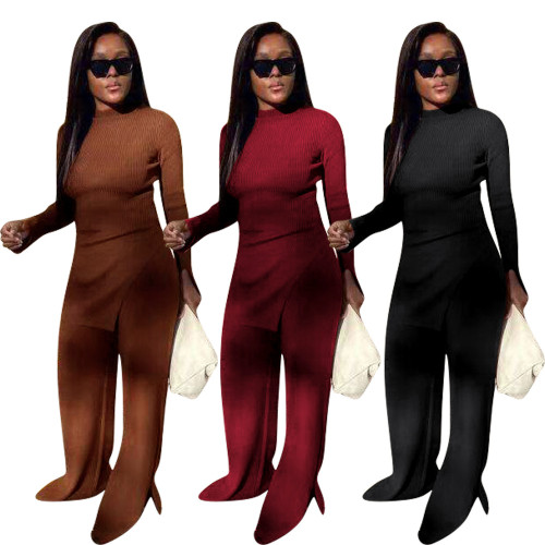 Elements large size thread slit wide leg casual two-piece Womens suit HH8954