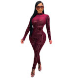 Featured printed high-neck long-sleeved tight-fitting ladies jumpsuit KZ213