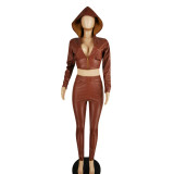 Womens autumn and winter flocked leather two-piece suit YZ525