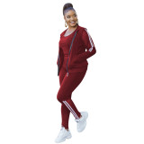 Autumn and winter mesh stitching solid color sports three-piece suit P8544