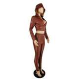Womens autumn and winter flocked leather two-piece suit YZ525