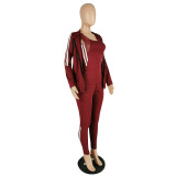 Autumn and winter mesh stitching solid color sports three-piece suit P8544