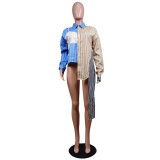 Fashionable commuter color matching single-breasted striped lapel cardigan long-sleeved shirt WY6732