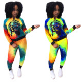 Womens personality printed tie-dye street sports and leisure two-piece suit C2045L