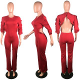 Sexy ruffled open back solid color jumpsuit N9264
