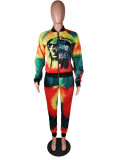 Womens personality printed tie-dye street sports and leisure two-piece suit C2045L