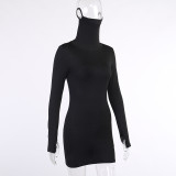 Turtleneck mask type dress women elastic waist black temperament commuter mask skirt FLY22412P