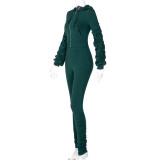 Zip Hooded Long Sleeve Top Slim Fit Ruched Pants Sports Suit S0A3566K