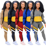 Womens casual stitching sweater sports suit KSN8059