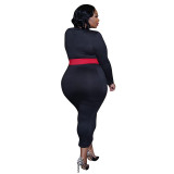 Solid color tight-fitting buttocks sexy autumn/winter long plus size Womens dress OSS20972