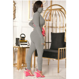 Womens high collar solid color casual fashion two-piece suit P8550