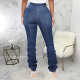 Fashion slim all-match classic pile denim trousers HSF2384