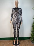 Fashion sexy printed net yarn stitching nightclub jumpsuit AMM8313