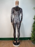 Fashion sexy printed net yarn stitching nightclub jumpsuit AMM8313
